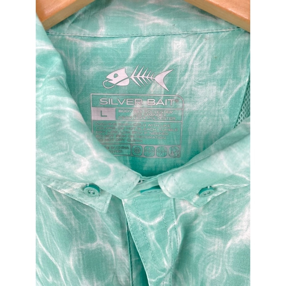Silver Bait Shirt Mens Size L Fishing Vented Hiking Zip Pockets Mesh‎ UPF 50+ - Picture 3 of 13